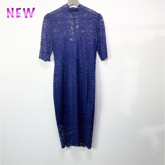 Express Dresses & Skirts - NEW-Express Navy Blue Lace Mock Neck Mid Length Dress sz 8 NEW